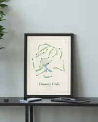 Country Club of Roswell map print, framed in a room