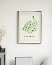 Crab Meadow Golf Course map print, framed in a room