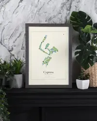 Cypress Golf Course map print, framed in a room