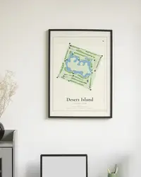 Desert Island Country Club map print, framed in a room