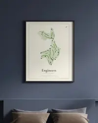 Engineers Country Club map print, framed in a room