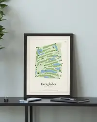 Everglades Golf Course map print, framed in a room
