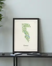 Foster Golf Links map print, framed in a room