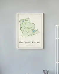Glen Dornoch Waterway Golf Links map print, framed in a room