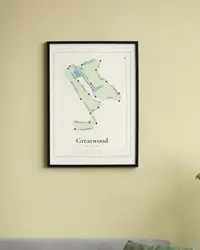 Greatwood Golf Club map print, framed in a room