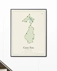 Grey Fox map print, framed in a room