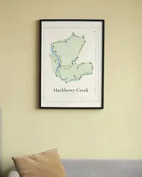 Hackberry Creek Country Club map print, framed in a room