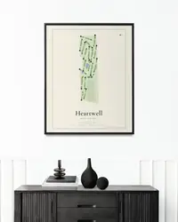 Heartwell Golf Course map print, framed in a room