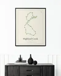 Highland Creek Golf Club map print, framed in a room