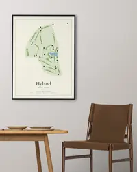 Hyland Golf Club map print, framed in a room