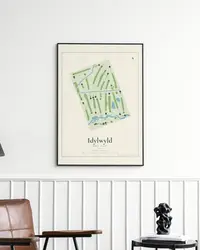Idylwyld Golf Club map print, framed in a room