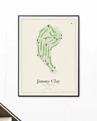 Jimmy Clay Golf Course map print, framed in a room