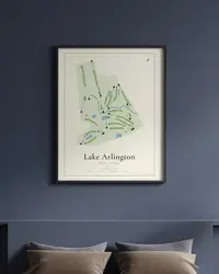 Lake Arlington Golf Course map print, framed in a room