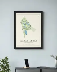 Lake Park Golf Club Championship Course map print, framed in a room