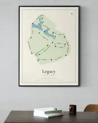 Legacy Golf Links map print, framed in a room