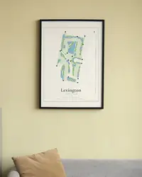 Lexington Country Club map print, framed in a room