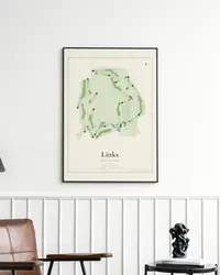Links Golf Course map print, framed in a room