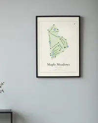 Maple Meadows Golf Club map print, framed in a room