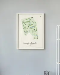 Meadowbrook Golf Course map print, framed in a room
