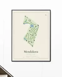 Mendakota Country Club map print, framed in a room