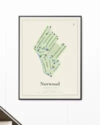 Norwood Country Club map print, framed in a room