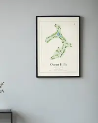 Ocean Hills Country Club map print, framed in a room