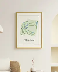 Old Orchard Country Club map print, framed in a room