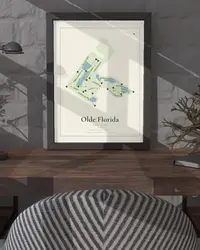 Olde Florida Golf Club map print, framed in a room