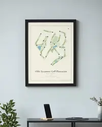 Olde Sycamore Golf Plantation map print, framed in a room