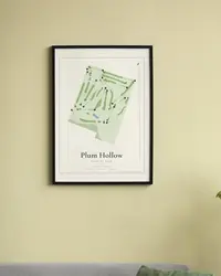Plum Hollow Country Club map print, framed in a room
