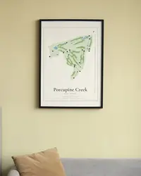 Porcupine Creek map print, framed in a room