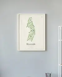 Riverside Golf Course map print, framed in a room