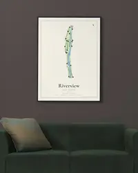 Riverview Golf Course map print, framed in a room