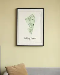 Rolling Green Country Club map print, framed in a room