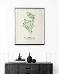 San Marcos Golf Course map print, framed in a room