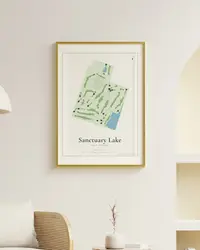 Sanctuary Lake Golf Course map print, framed in a room