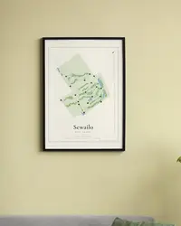 Sewailo map print, framed in a room