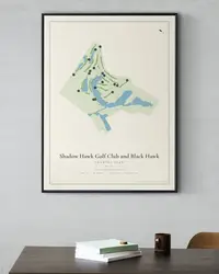 Shadow Hawk Golf Club and Black Hawk Country Club map print, framed in a room