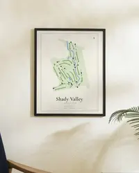 Shady Valley Country Club map print, framed in a room