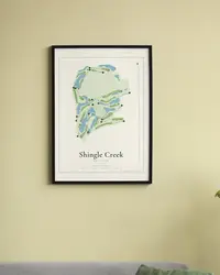 Shingle Creek Golf Club map print, framed in a room