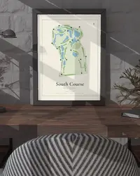 South Course map print, framed in a room