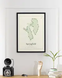Springfield Golf Club map print, framed in a room