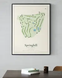Springhill Golf Course map print, framed in a room