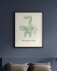 The Bears Club map print, framed in a room