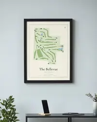 The Bellevue Golf Course map print, framed in a room