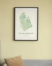 The Club at Rolling Hills map print, framed in a room