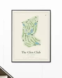 The Glen Club map print, framed in a room