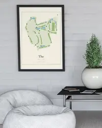 The Golf Club at Cinco Ranch map print, framed in a room