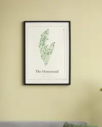 The Homestead Golf Course map print, framed in a room