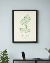 The Lakes Golf & Country Club map print, framed in a room